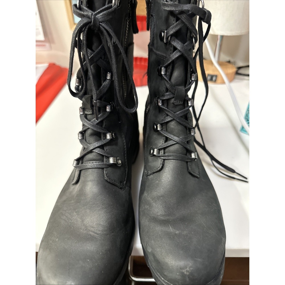 SOREL Emelie Conquest Leather Waterproof Black Combat Boots Women's Sz 10 - Picture 4 of 10